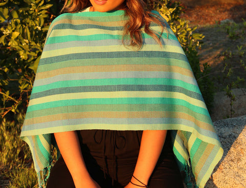 Mexican Tour Handwoven Green Shawl - Handmade Ruana | GoAlong Travels